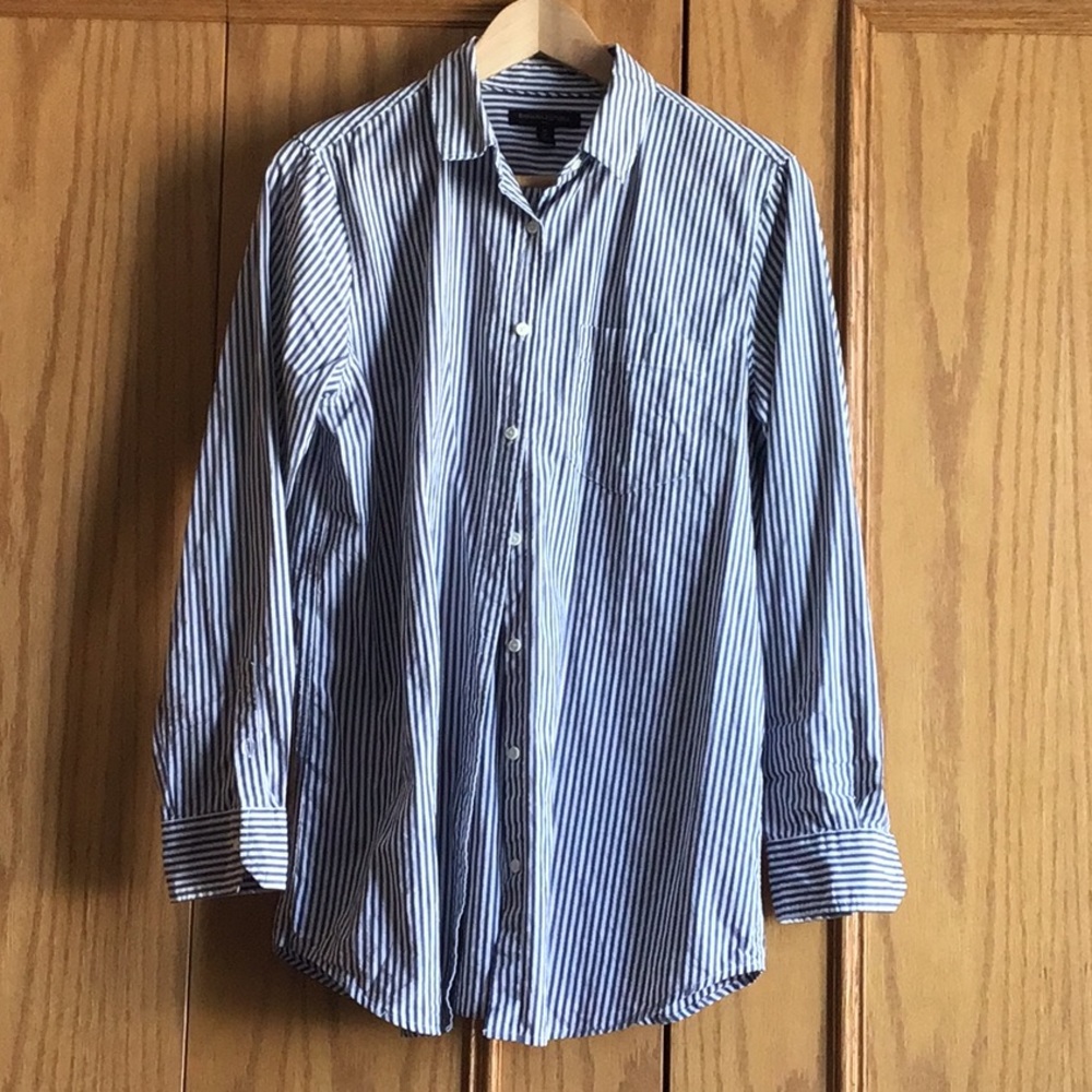 Striped 100% cotton button down shirt.